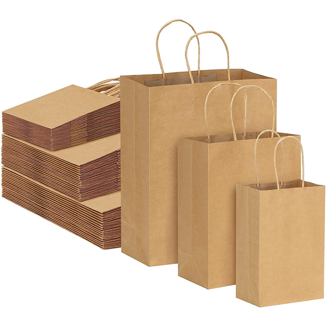 Bolsas de papel marrón de cartón Kraft de tamaño mixto impresas personalizadas con asas, bolsas de regalo a granel para ropa interior de negocios, bolsas de compras