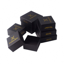 Caja de reloj de cartón con logotipo personalizado, caja de papel para collar y pendientes, caja de regalo de papel para joyería pequeña negra