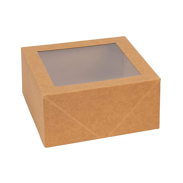 Cajas de panadería navideñas con logotipo impreso personalizado, caja de papel Kraft marrón con ventana para hornear pan, galletas, magdalenas, regalos de comida