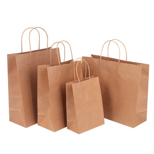 Bolsas de papel de encargo reciclables baratas al por mayor de Brown Kraft con la manija torcida
