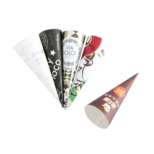 Fundas de papel de cono de helado recubiertas de papel de aluminio con logotipo personalizado, soporte cónico para envolver conos para helado, postre y aperitivos