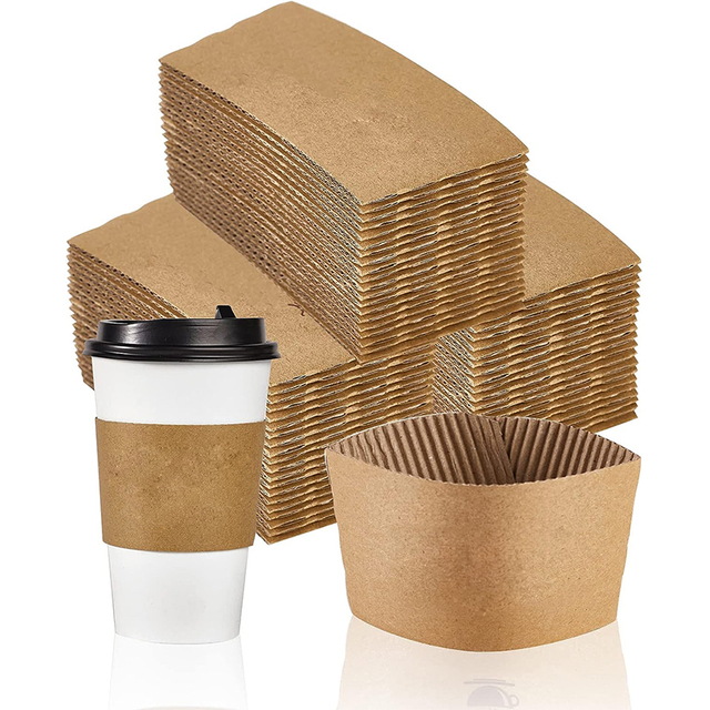Fundas de café negro personalizadas, funda desechable para taza, papel Kraft corrugado, funda para taza de café, funda protectora de cartón para frío y calor