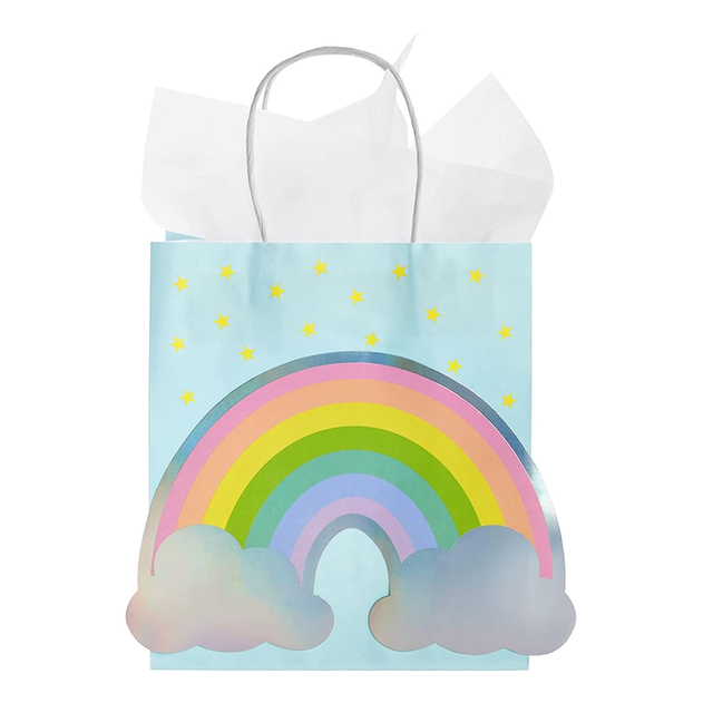El arco iris de encargo imprimió los bolsos del regalo de cumpleaños de la fiesta de bienvenida al bebé de la bolsa de papel de los favores de partido con el logotipo