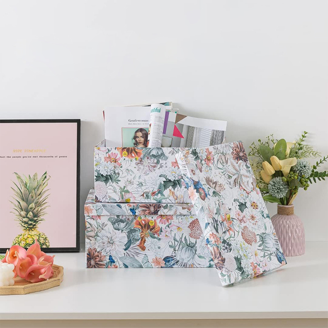 Cajas de regalo anidadas grandes con tapa, almacenamiento decorativo personalizado para decoración del hogar, cartón floral, papel de flores, cartón floral