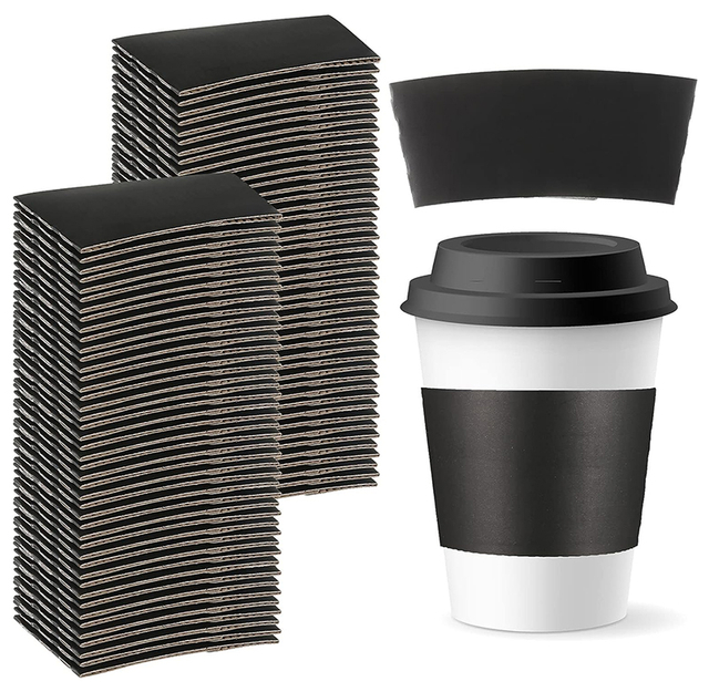 Fundas de café negro personalizadas, funda desechable para taza, papel Kraft corrugado, funda para taza de café, funda protectora de cartón para frío y calor