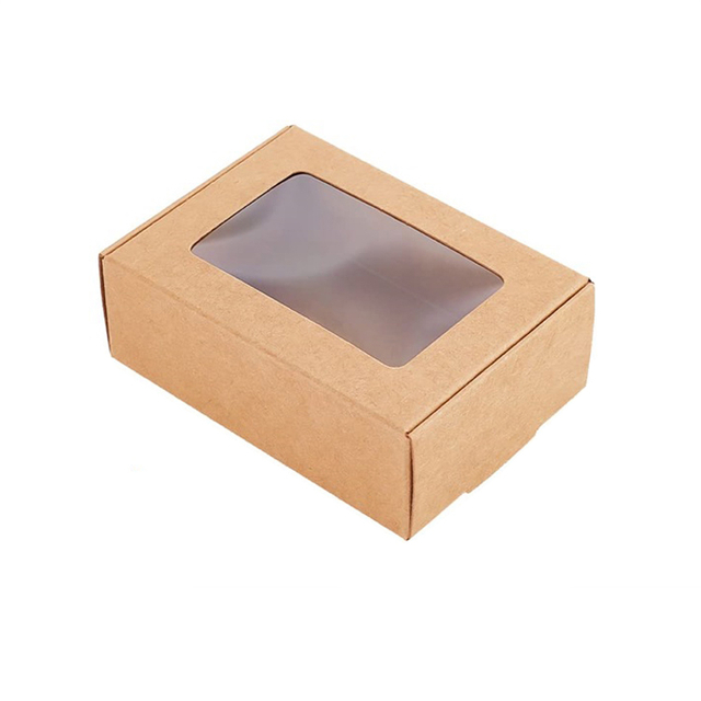 Caja de regalo con ventana rectangular, cajas de embalaje plegables de jabón de papel Kraft marrón con ventana