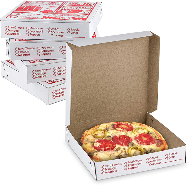 Precio barato al por mayor, tamaño personalizado impreso, 10, 12, 14, 18 pulgadas, 33x33, 40x40, cajas de pizza blancas de papel de cartón
