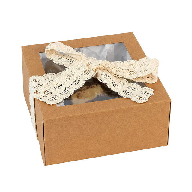 Cajas de panadería navideñas con logotipo impreso personalizado, caja de papel Kraft marrón con ventana para hornear pan, galletas, magdalenas, regalos de comida