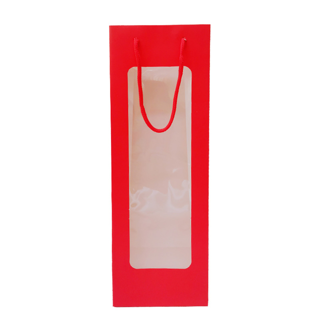 Cree bolsas de papel para requisitos particulares de la tarjeta de la botella de vino del bolso del regalo del papel de la botella de vino con la ventana del PVC