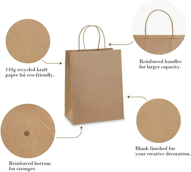Bolsas de papel marrón de cartón Kraft de tamaño mixto impresas personalizadas con asas, bolsas de regalo a granel para ropa interior de negocios, bolsas de compras