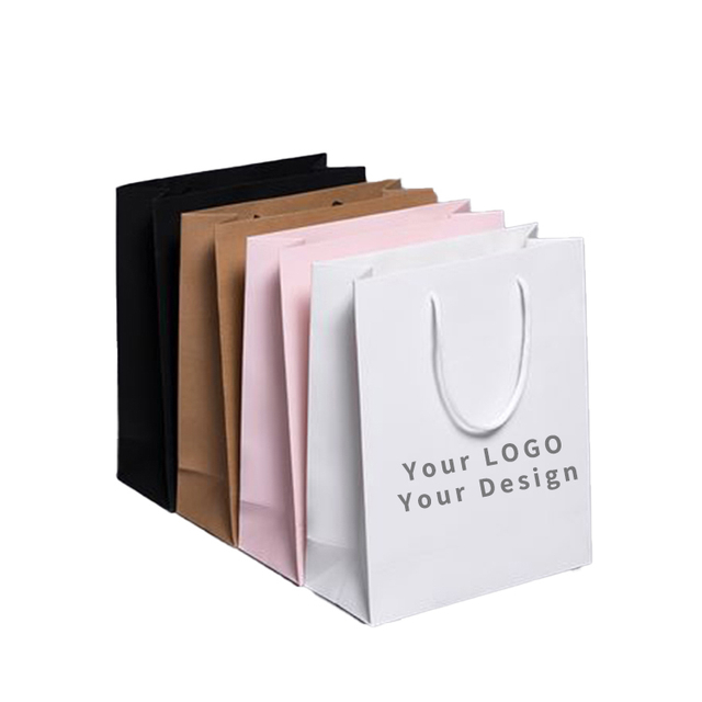 Bolsa de papel personalizada con mango cortado con tintas, regalo pequeño, bolsas amarillas personalizadas
