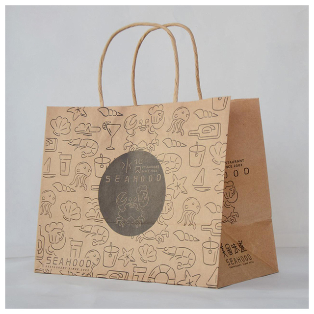 Bolsa de papel blanca y negra con logotipo, bolsas de papel Kraft marrón reciclado con asa, bolsa de compras de papel Kraft personalizada con su propio logotipo