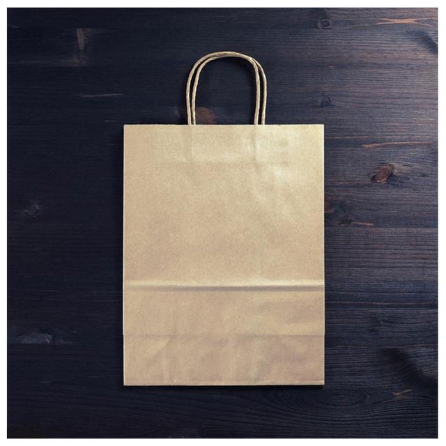 Nueva llegada en stock, bolsa de papel marrón de dibujos animados de colores, bolsa de compras impresa personalizada, bolsas de papel Kraft con su propio logotipo