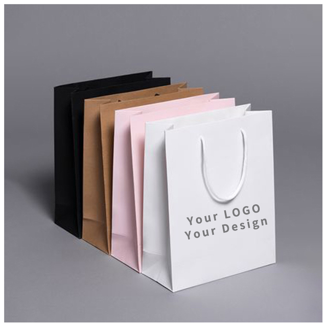 Asas pequeñas presentes del tejido de Kraft personalizadas con la bolsa de papel de los bolsos grandes del regalo de Brown del logotipo