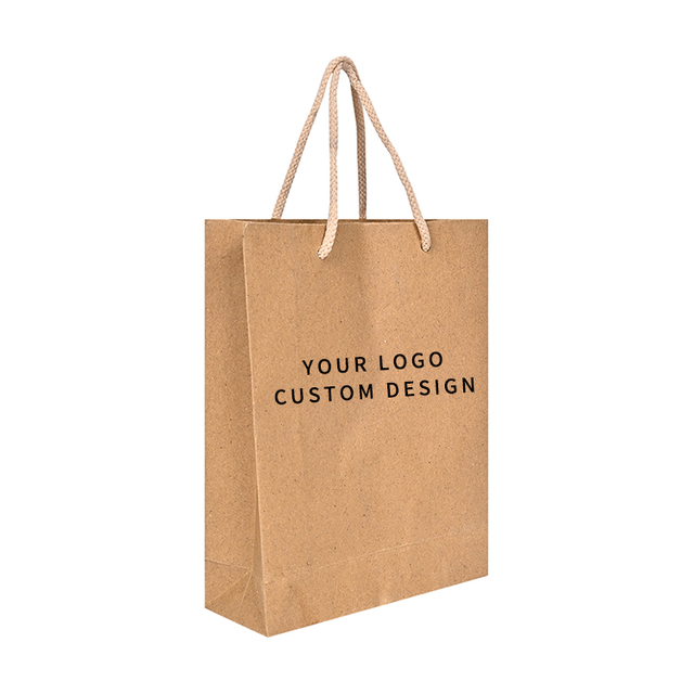 Bolsa de papel Kraft con mango troquelado, bolsas reutilizables de pergamino para compras pequeñas
